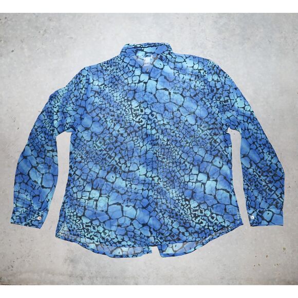 Vintage 90s Nicola Sheer Abstract Blouse Formal Evening Button Down Shirt Size L - Picture 2 of 3